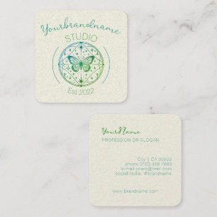Image Template Rustic Mystical Butterfly Drawing Square Business Card