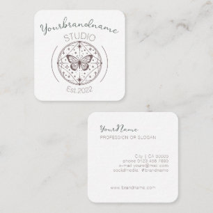 Image Template Rustic Mystical Butterfly Drawing Square Business Card