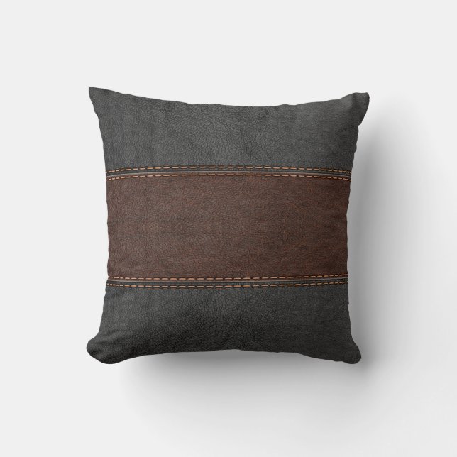 Image Vintage Black And Brown Leather Cushion (Front)