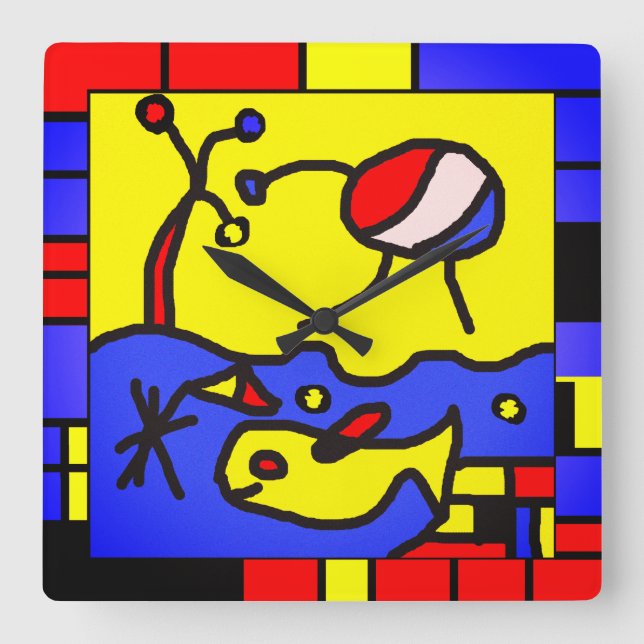 Image with fish modern art square wall clock (Front)