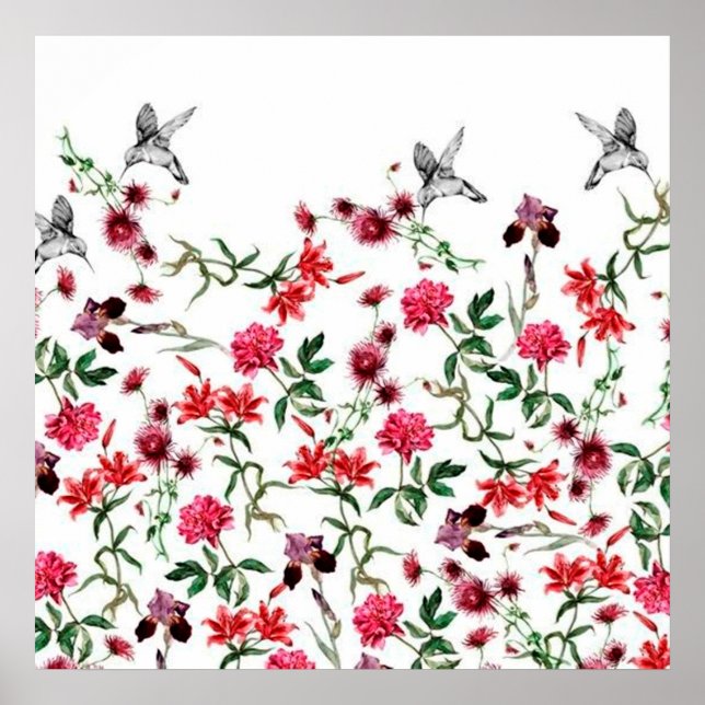 imagem de flores e passaros poster (Front)