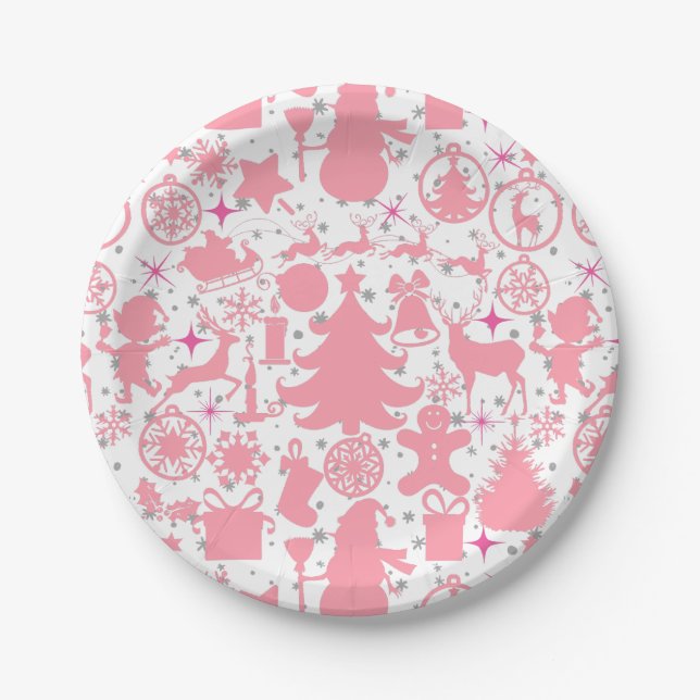 Images of Christmas in Pink Paper Plate (Front)