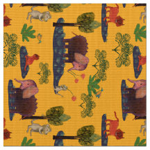 Imaginary animals:lions, mice, elephants fabric