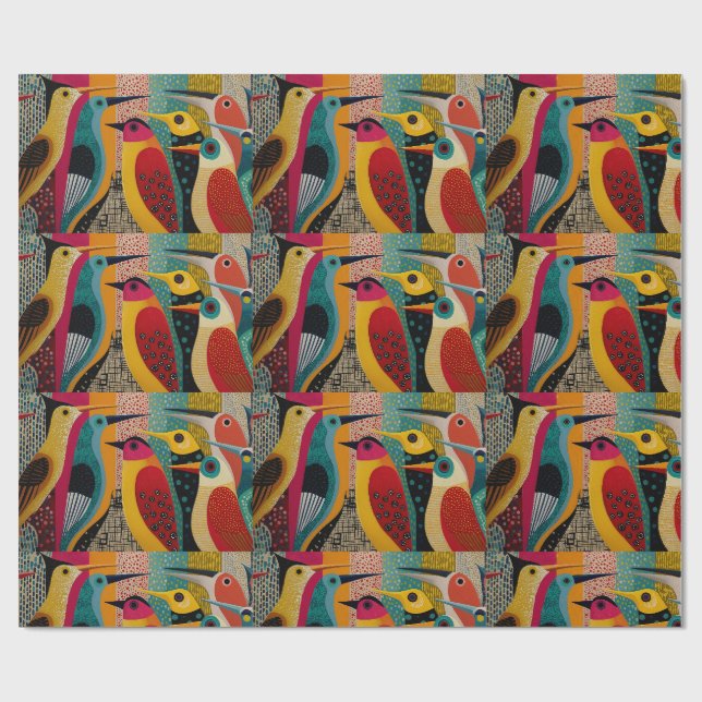 Imaginary birds in vivid colours, tiled  wrapping paper (Flat)