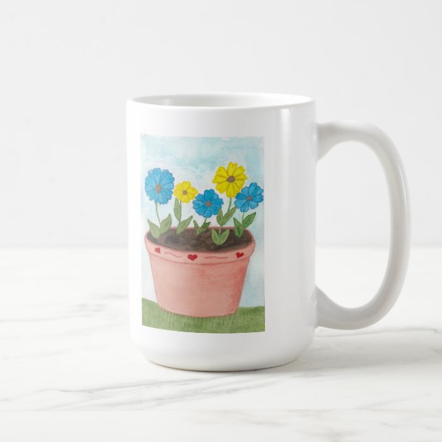 Imaginary Flowers in Flower Pot with Hearts Coffee Mug (Right)