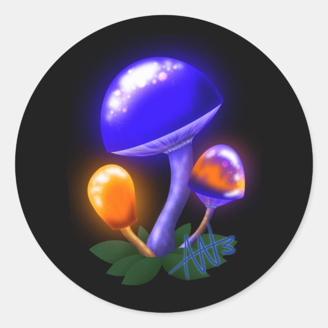 Imaginary White Dapperling Orange & Blue Mushroom Classic Round Sticker (Front)