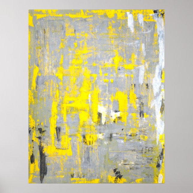 'Imagination' Grey and Yellow Abstract Art Poster (Front)