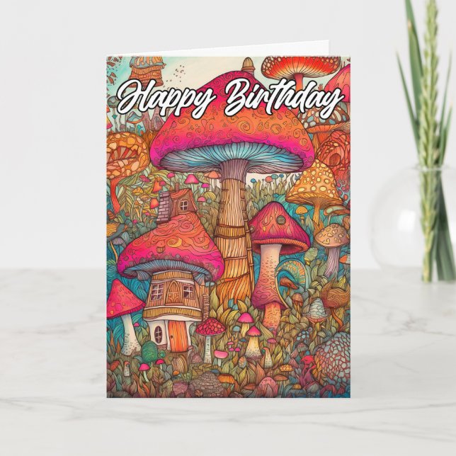 Imaginative Wild Mushroom Forest Hut Card (Front)