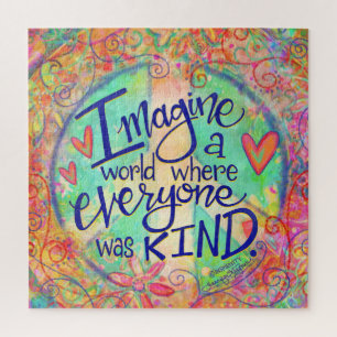 Imagine a World Kindness Peace Sign Inspirivity Jigsaw Puzzle