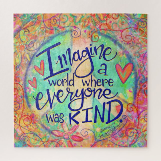 Imagine a World Kindness Peace Sign Inspirivity Jigsaw Puzzle (Vertical)