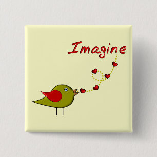 "Imagine" Bird and Hearts Design 15 Cm Square Badge