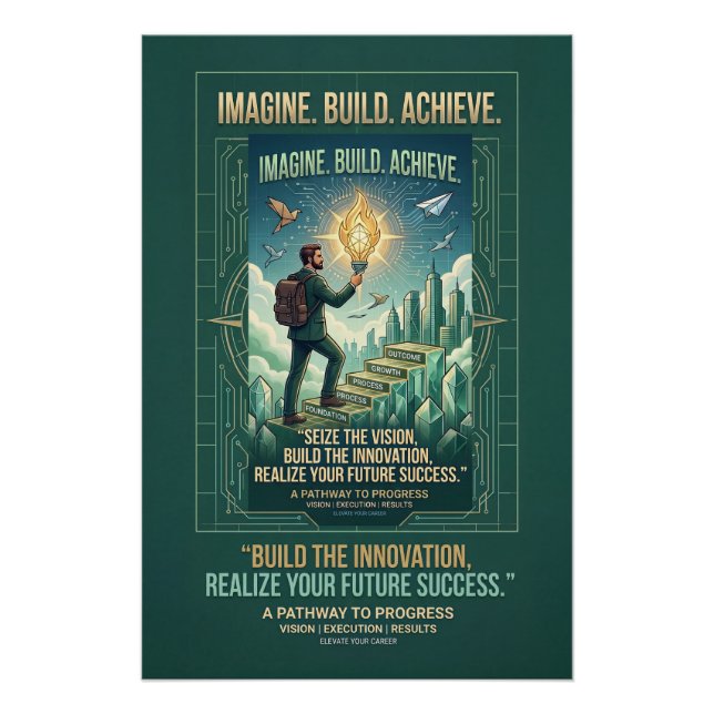 Imagine Build Achieve Motivational Career Progress Poster (Front)
