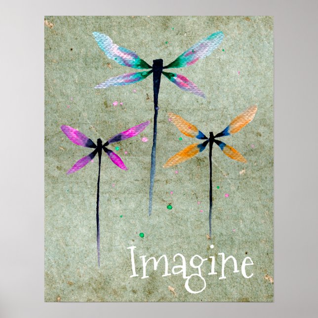 Imagine Dragonfly slogan illustration Poster (Front)