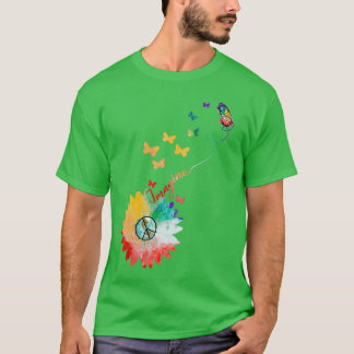 Imagine Flower Butterfly Earth Peace Sign Hippie T-Shirt