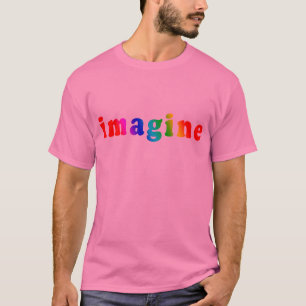 Imagine in Rainbow Colour Lettering T-Shirt