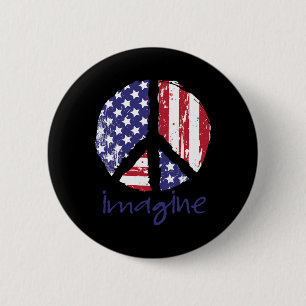 Imagine Peace American Flag Usa Peace Sign 4th Of 6 Cm Round Badge