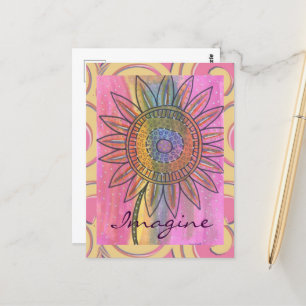 Imagine Peace Tie Dye Flower Watercolor Art Postcard