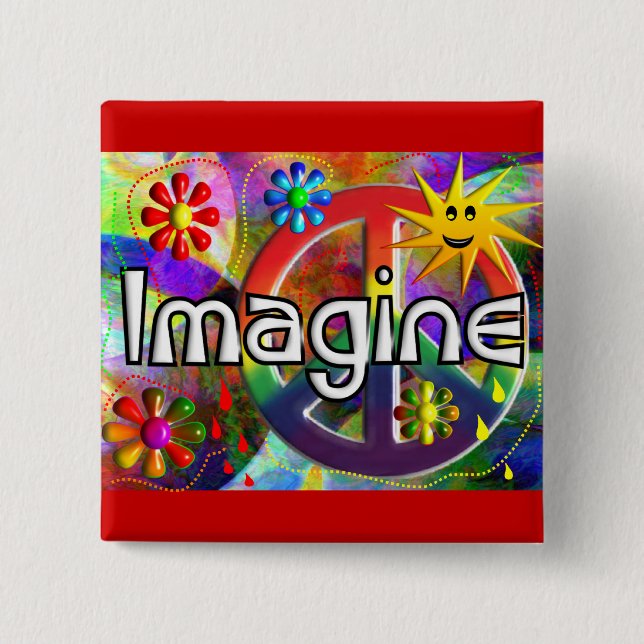 "Imagine" Psychadelic 70's Gifts 15 Cm Square Badge (Front)