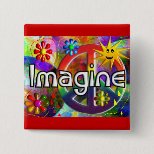 "Imagine" Psychadelic 70's Gifts 15 Cm Square Badge