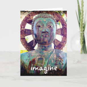 “Imagine” quote Asian statue photo blank inside Card