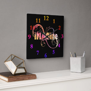 Imagine retro colourful abstract square wall clock
