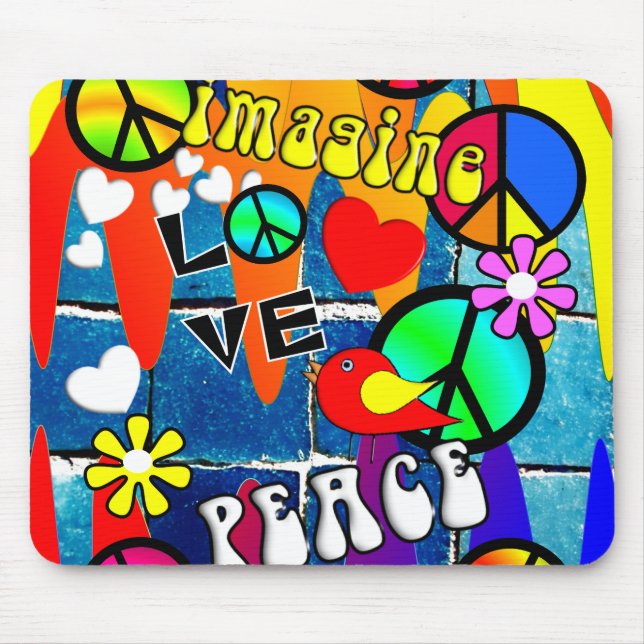 Imagine Retro Peace Symbols Mouse Mat (Front)