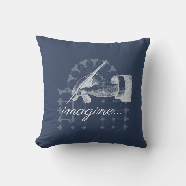 Imagine Vintage Fountain Pen Cathedral Navy Pillow (Front)