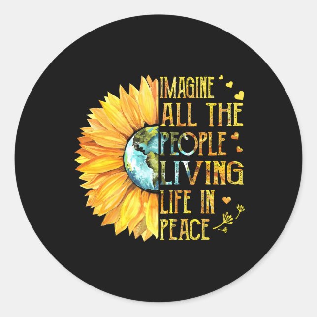 - Imagines All The People Living Peace Classic Round Sticker (Front)