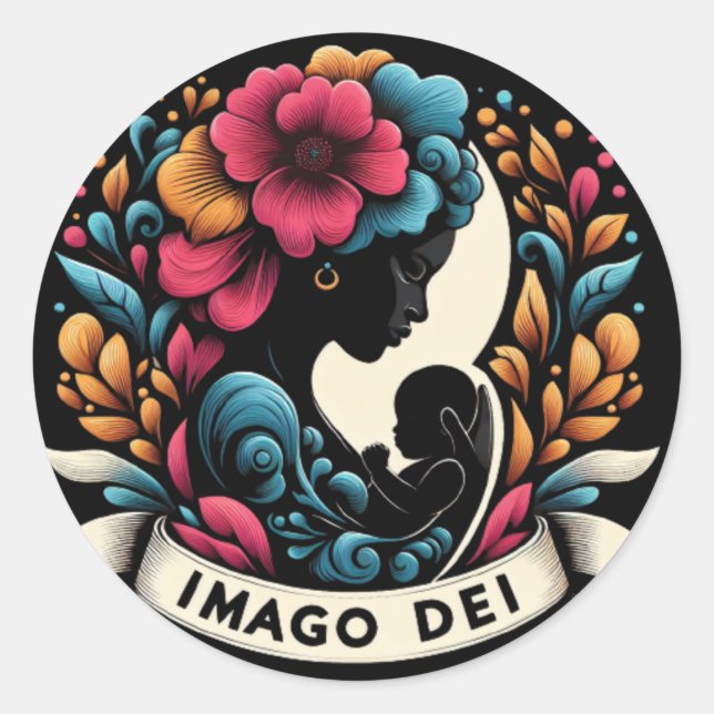 Imago Dei Image of God Baby in Womb Black  Classic Round Sticker (Front)