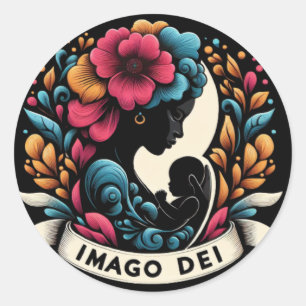 Imago Dei Image of God Baby in Womb Black Classic Round Sticker