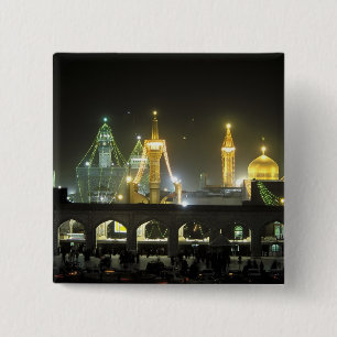 Imam Reza Shrine Complex at night, Mashhad, 15 Cm Square Badge