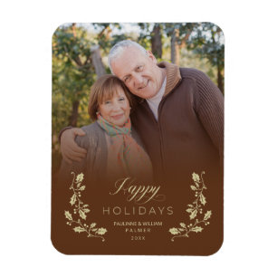 Imán Brown Whimsical Script Quote Photo Christmas Magnet
