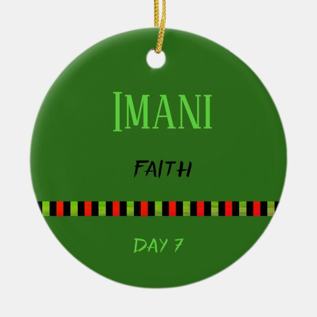 Imani - Kwanzaa Day 7 Green Ceramic Tree Decoration (Front)