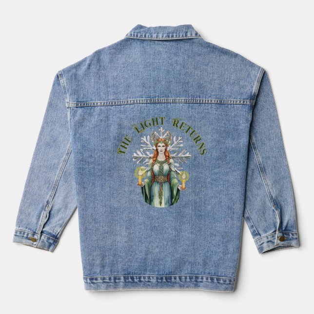 Imbolc Brigid Celtic Goddess Winter Snowflake Denim Jacket (Back)