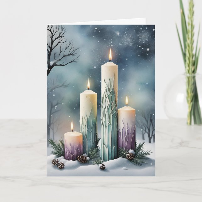 Imbolc Candlemas Winter Forest Candles Wiccan Holiday Card (Front)