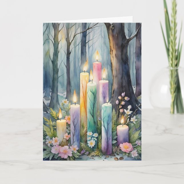 Imbolc Candlemas Winter Forest Candles Wiccan Holiday Card (Front)