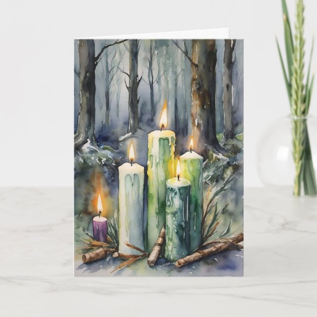 Imbolc Candlemas Winter Forest Candles Wiccan Holiday Card (Front)