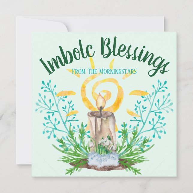 Imbolc Spiral Sun & Snowdrops Mint Green Holiday (Front)