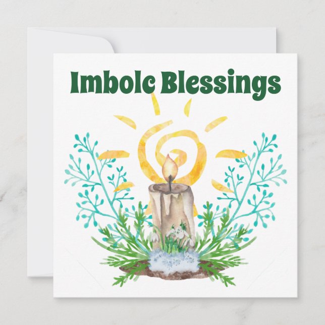 Imbolc Spiral Sunshine Candlelight & Greenery Holiday Card (Front)