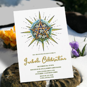 Imbolc Sunshine Snowdrop Pentacle Pagan Holiday Invitation