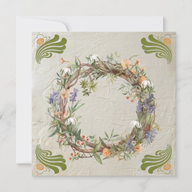 Imbolc Wreath Pagan Holiday Greeting Card (Front)