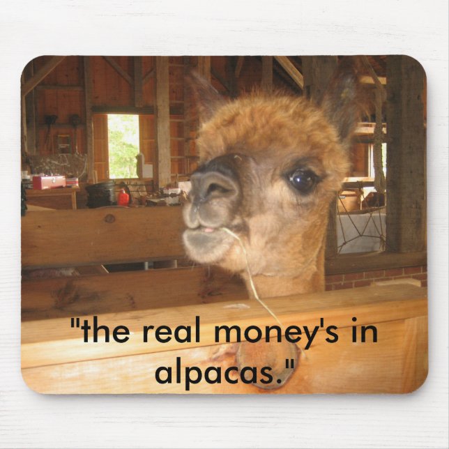 IMG_0591, "the real money's in alpacas." Mouse Mat (Front)