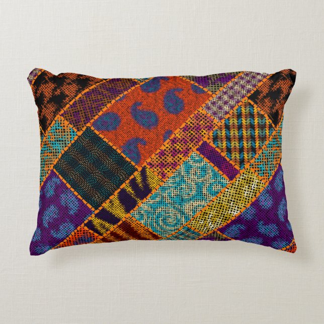 Imitation of indian patchwork pattern with texture decorative cushion (Front)
