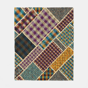 Imitation of indian patchwork pattern with texture fleece blanket