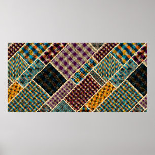 Imitation of indian patchwork pattern with texture poster