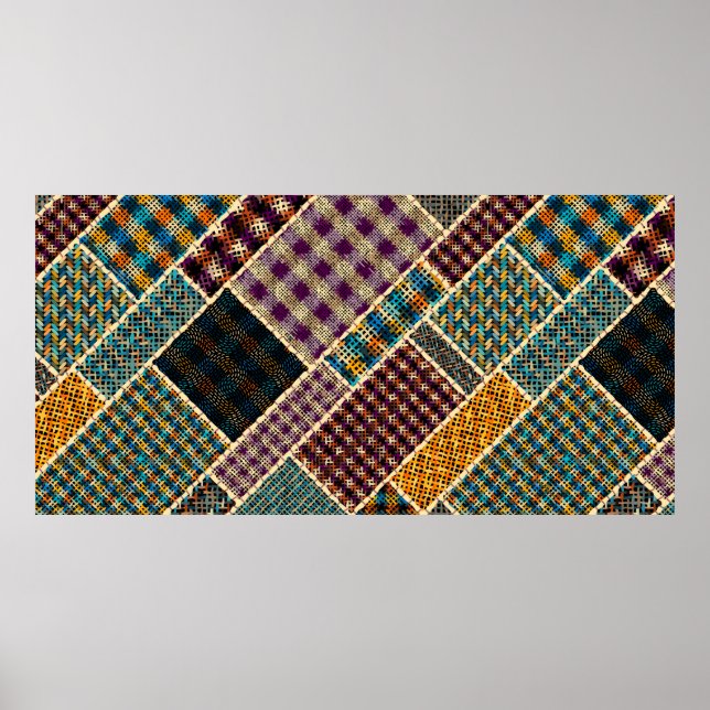 Imitation of indian patchwork pattern with texture poster (Front)