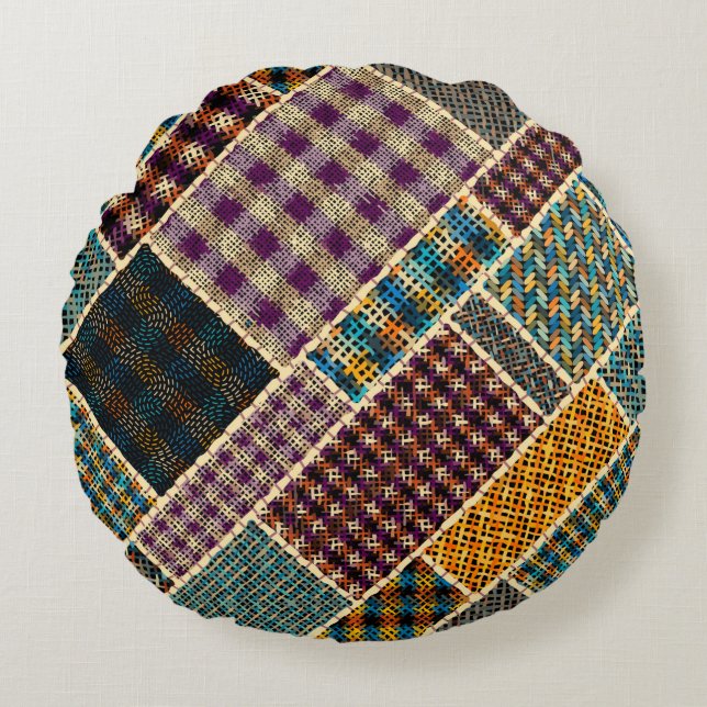 Imitation of indian patchwork pattern with texture round cushion (Front)