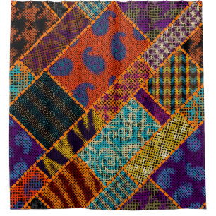Imitation of indian patchwork pattern with texture shower curtain
