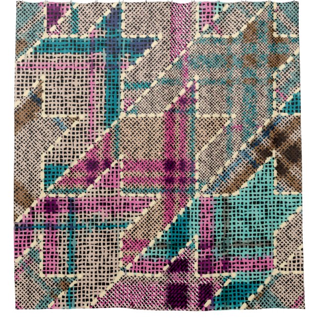 Imitation of indian patchwork pattern with texture shower curtain (Front)
