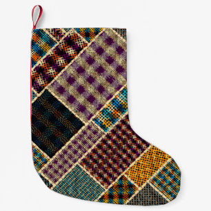Imitation of indian patchwork pattern with texture small christmas stocking
